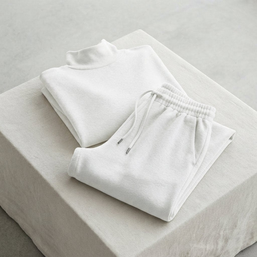 Turtleneck & Wide-Leg Trousers Two-Piece Set — White