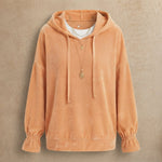 Velvet Relaxed Hoodie with Ruffle Cuffs — Apricot