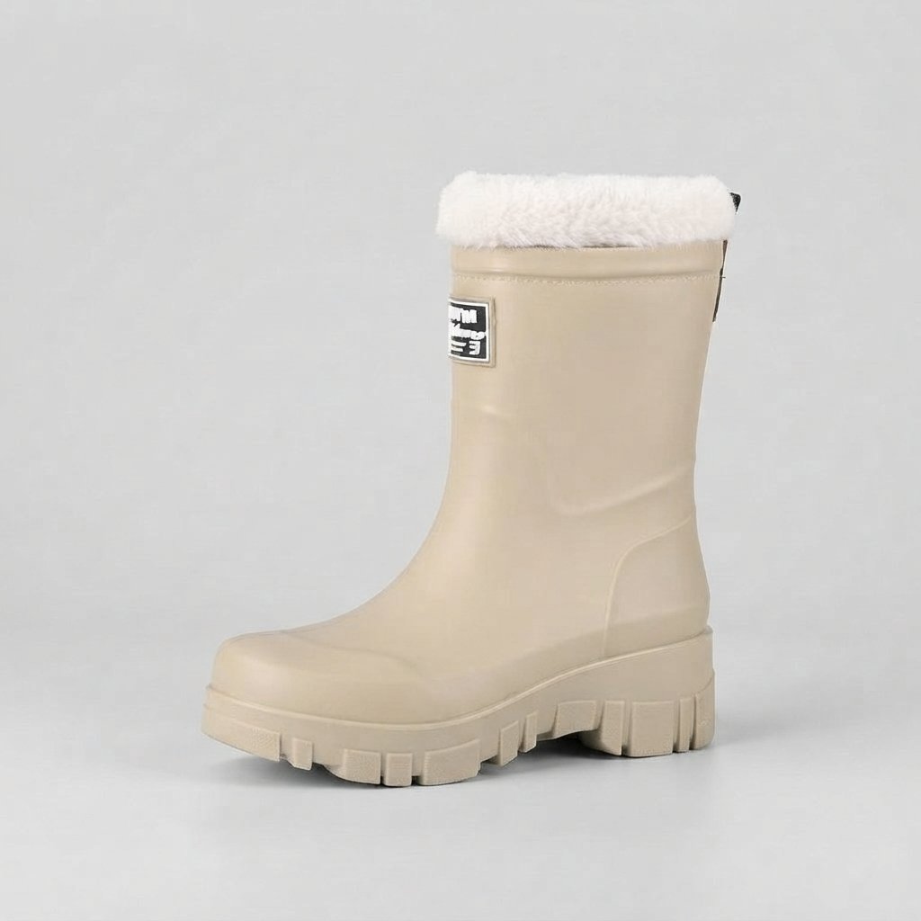 Waterproof Winter Boots with Fleece Lining, Mid-Calf — Beige
