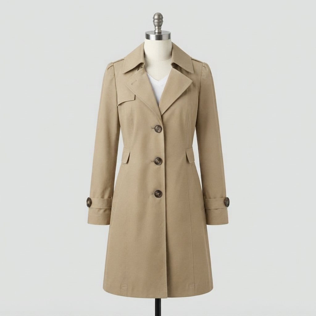 Women's Classic Lapel Trench Coat, Mid-Length Tailored Fit — Khaki