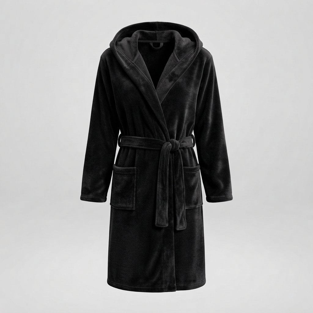 Women's Hooded Fleece Dressing Gown – Long & Cosy — Black