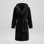 Women's Hooded Fleece Dressing Gown – Long & Cosy — Black
