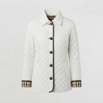 Women's Quilted Jacket with Collar and Button Front — White