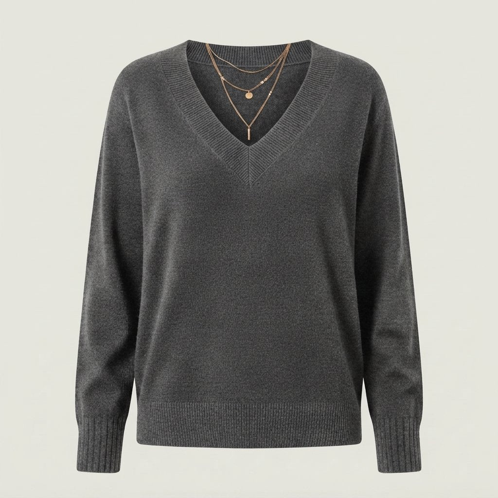 Women's V-Neck Cashmere Jumper, Regular Fit — Dark Grey