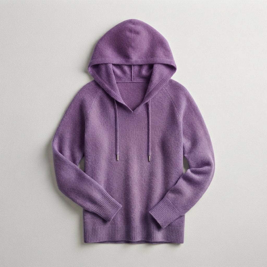 Drawstring Hood Knit Pullover in Relaxed Fit — Purple