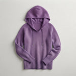Drawstring Hood Knit Pullover in Relaxed Fit — Purple