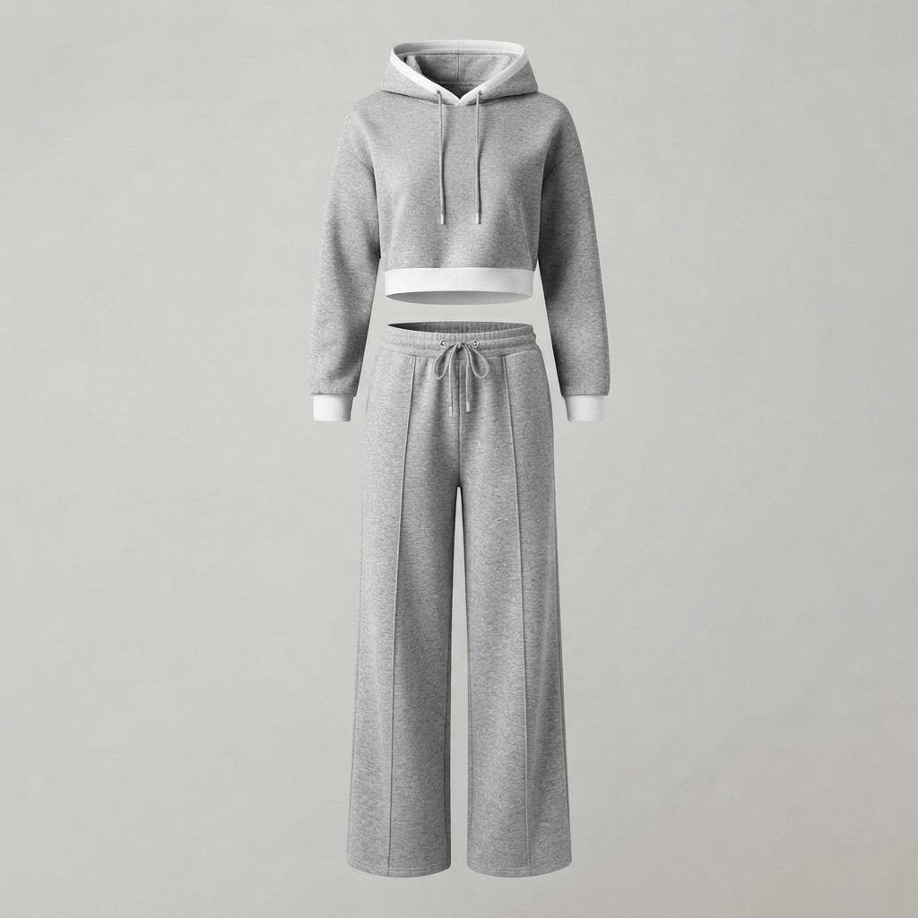 Hoodie & Wide-Leg Trousers Two-Piece Loungewear Set — Grey