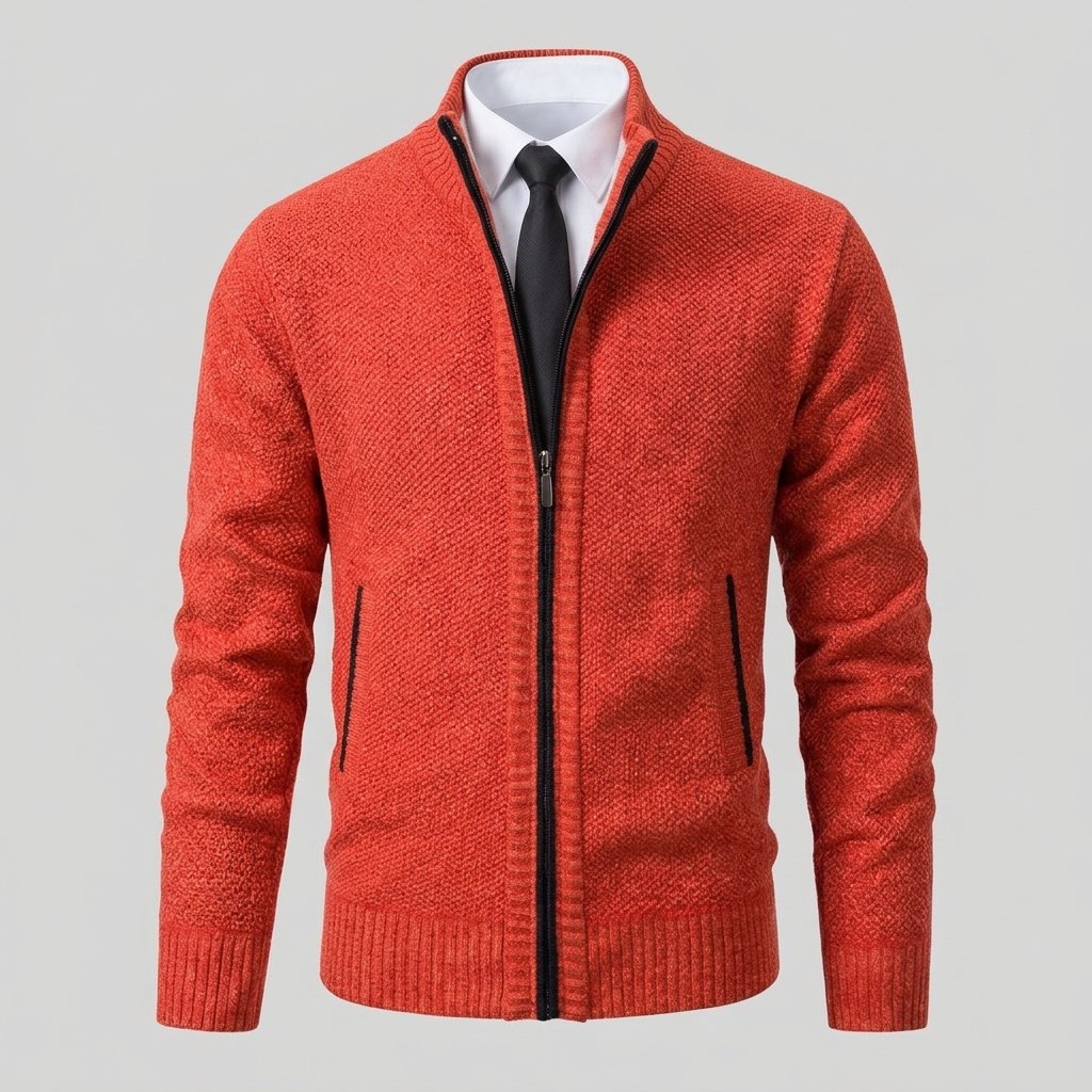 Men's Full-Zip Mock Neck Knit Cardigan Sweater — Orange