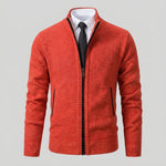 Men's Full-Zip Mock Neck Knit Cardigan Sweater — Orange
