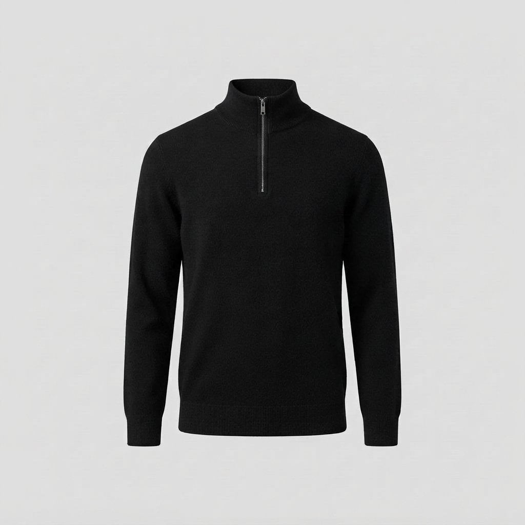 Men's Half-Zip Knit Pullover with Stand Collar — dark navy