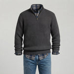 Men's Ribbed Quarter-Zip Cashmere Sweater, Regular Fit — Dark Grey