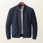 Men's Suede-Look Bomber Jacket – Lightweight Smart Casual — Dark Blue