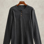 Men's Waffle Knit Henley Top, Long Sleeve — Dark Grey
