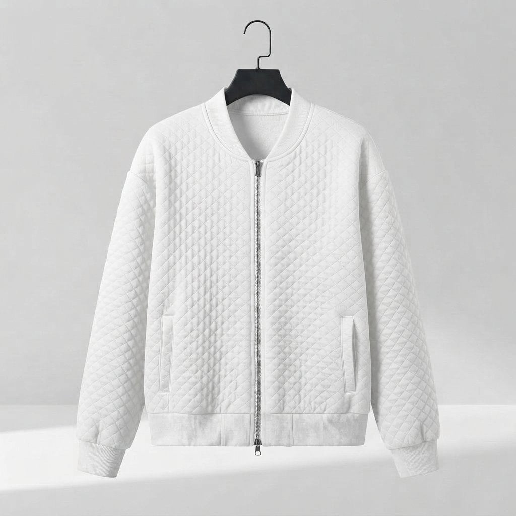 Quilted Bomber Jacket – Lightweight Zip-Up — White