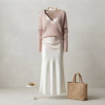 Satin Midi Dress & Knit Sweater Two-Piece Set — Pink
