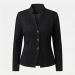 Textured Knit Stand-Collar Blazer Cardigan — Black