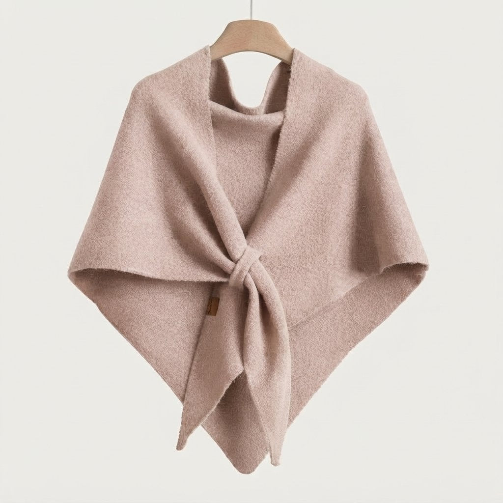 Triangle Knit Shawl Cape – Soft Wrap Poncho — Nude Beige