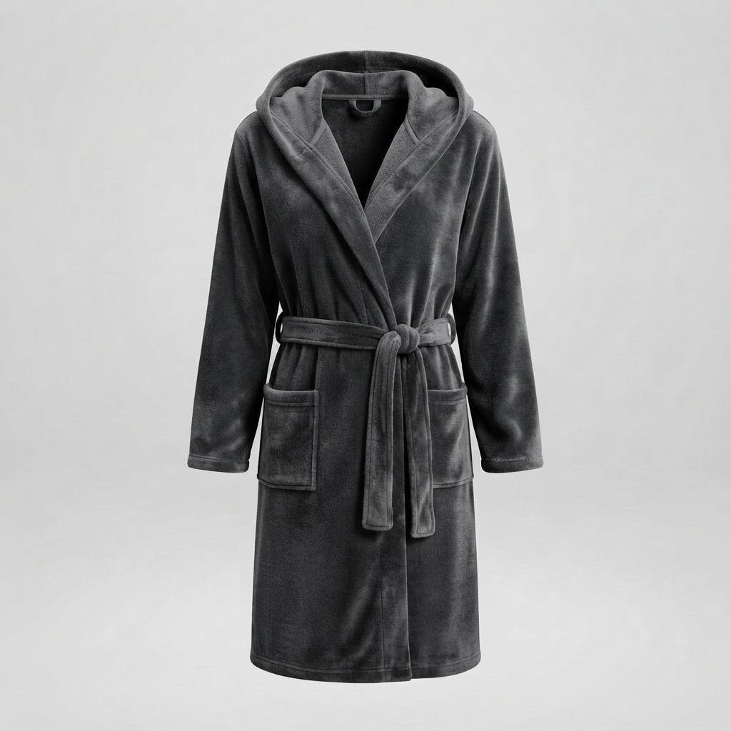 Women's Hooded Fleece Dressing Gown – Long & Cosy — Dark Grey