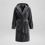 Women's Hooded Fleece Dressing Gown – Long & Cosy — Dark Grey