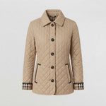 Women's Quilted Jacket with Collar and Button Front — Beige