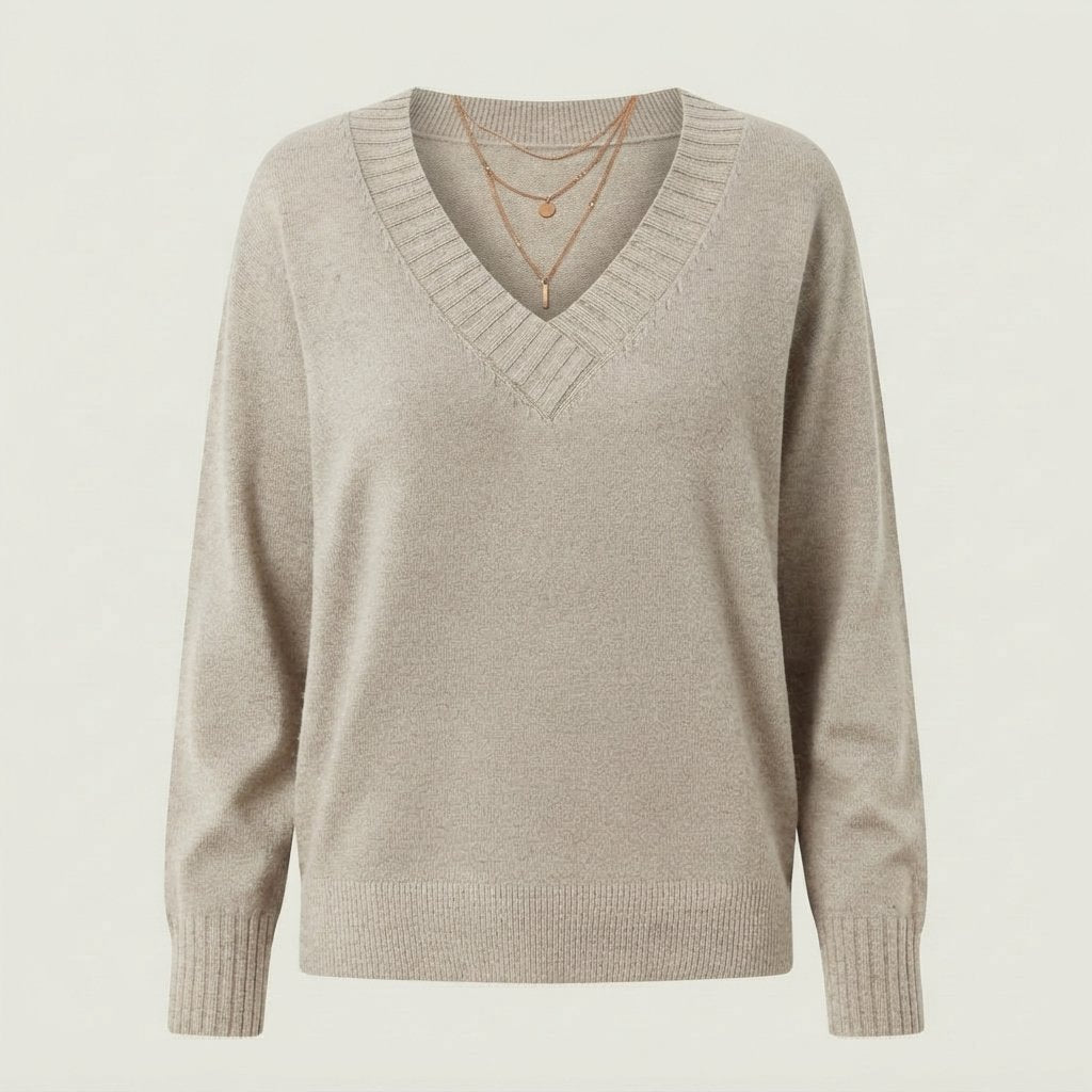 Women's V-Neck Cashmere Jumper, Regular Fit — Beige