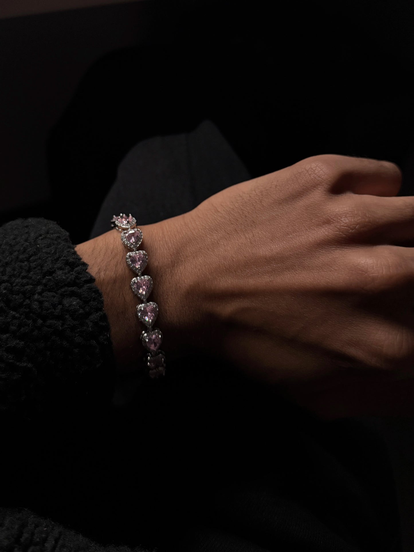 Pulsera de cristal de corazón rosa