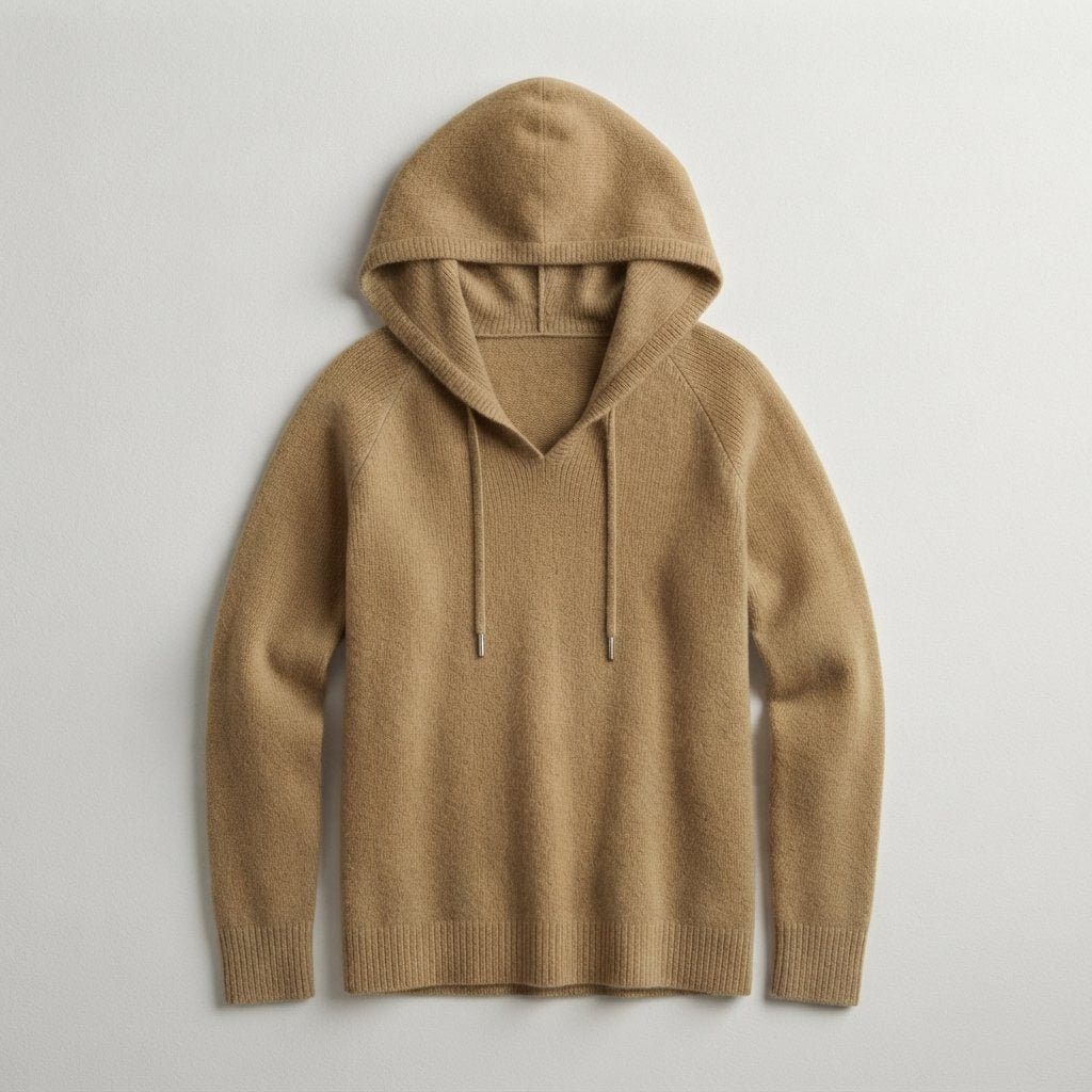 Drawstring Hood Knit Pullover in Relaxed Fit — Khaki