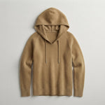Drawstring Hood Knit Pullover in Relaxed Fit — Khaki