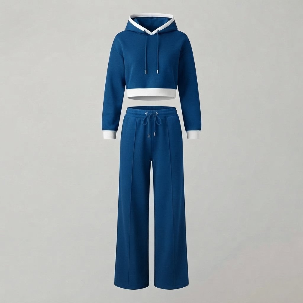 Hoodie & Wide-Leg Trousers Two-Piece Loungewear Set — Blue
