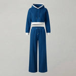 Hoodie & Wide-Leg Trousers Two-Piece Loungewear Set — Blue