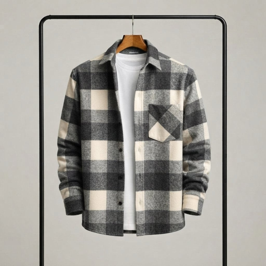 Men's Checked Flannel Overshirt – Relaxed Fit — Grey
