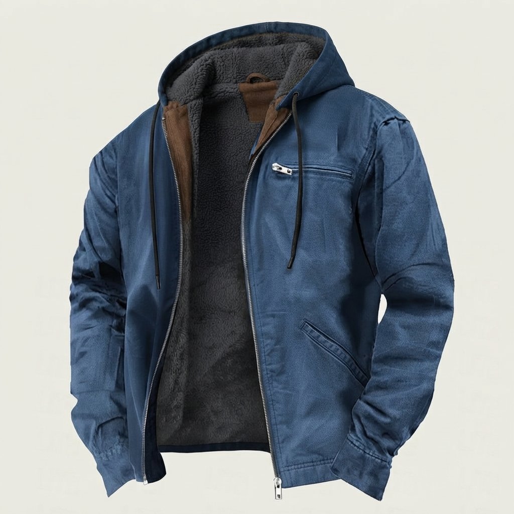 Men's Fleece-Lined Hooded Jacket with Removable Hood — Blue