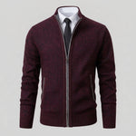 Men's Full-Zip Mock Neck Knit Cardigan Sweater — Burgundy