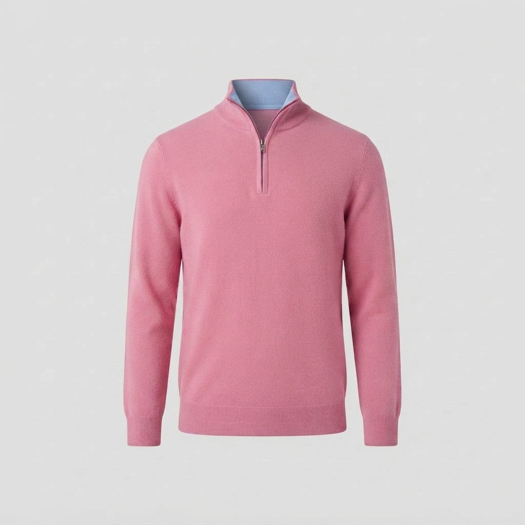 Men's Half-Zip Knit Pullover with Stand Collar — Aurora pink