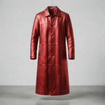 Men's Long Leather Coat, Regular Fit, Sizes S–3XL — Red