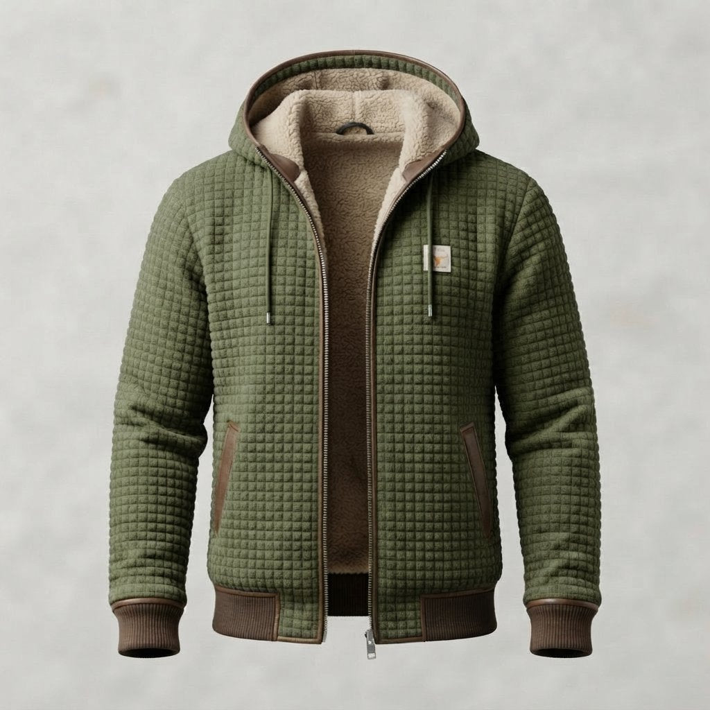 Men's Quilted Sherpa-Lined Hooded Winter Jacket — Olive Green