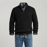 Men's Ribbed Quarter-Zip Cashmere Sweater, Regular Fit — Black