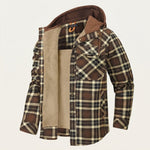 Men's Sherpa-Lined Plaid Hooded Jacket — Brown