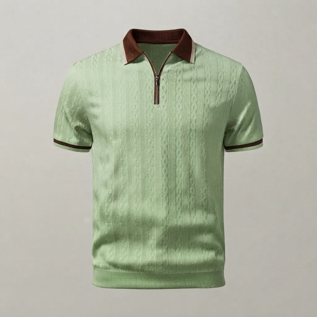 Textured Knit Quarter-Zip Polo Shirt, Tailored Fit — Light Green