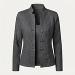 Textured Knit Stand-Collar Blazer Cardigan — Dark grey