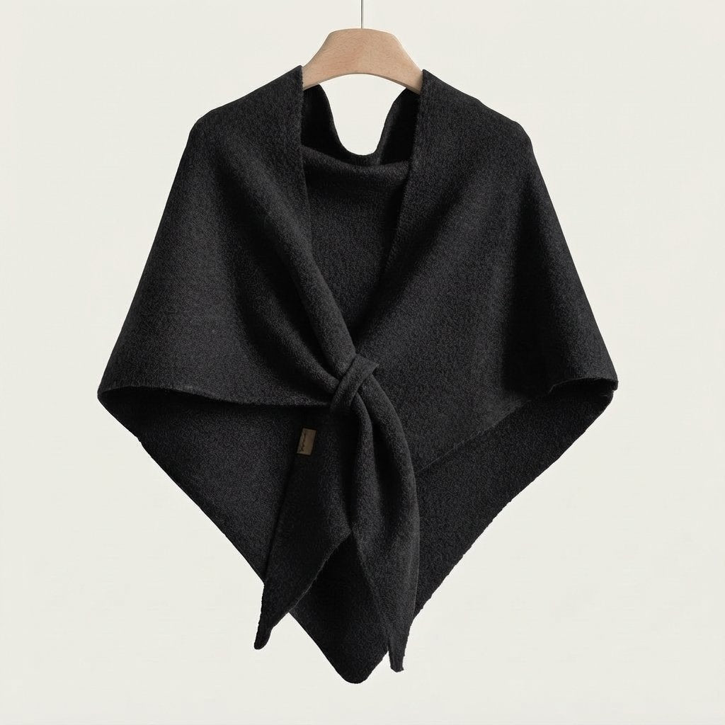 Triangle Knit Shawl Cape – Soft Wrap Poncho — Midnight Black