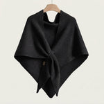 Triangle Knit Shawl Cape – Soft Wrap Poncho — Midnight Black