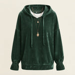 Velvet Relaxed Hoodie with Ruffle Cuffs — Green