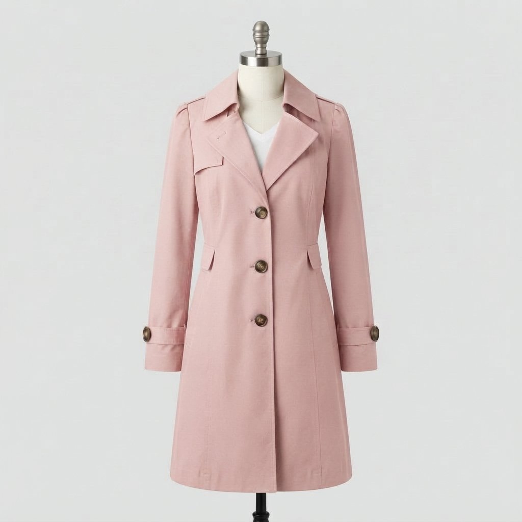 Women's Classic Lapel Trench Coat, Mid-Length Tailored Fit — Pink