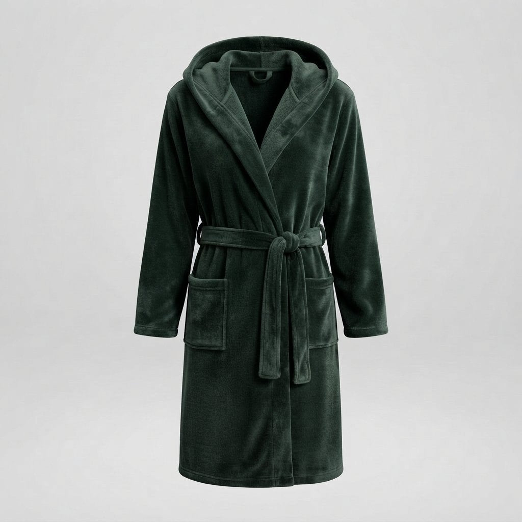 Women's Hooded Fleece Dressing Gown – Long & Cosy — Dark Green