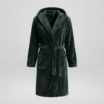 Women's Hooded Fleece Dressing Gown – Long & Cosy — Dark Green