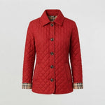 Women's Quilted Jacket with Collar and Button Front — Red