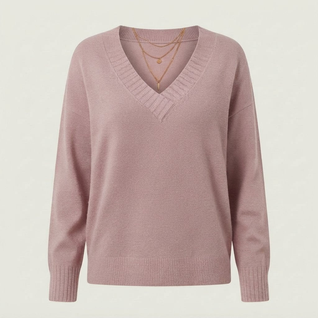 Women's V-Neck Cashmere Jumper, Regular Fit — Pink