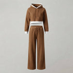 Hoodie & Wide-Leg Trousers Two-Piece Loungewear Set — Brown