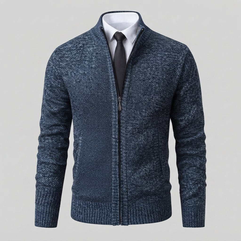 Men's Full-Zip Mock Neck Knit Cardigan Sweater — Blue